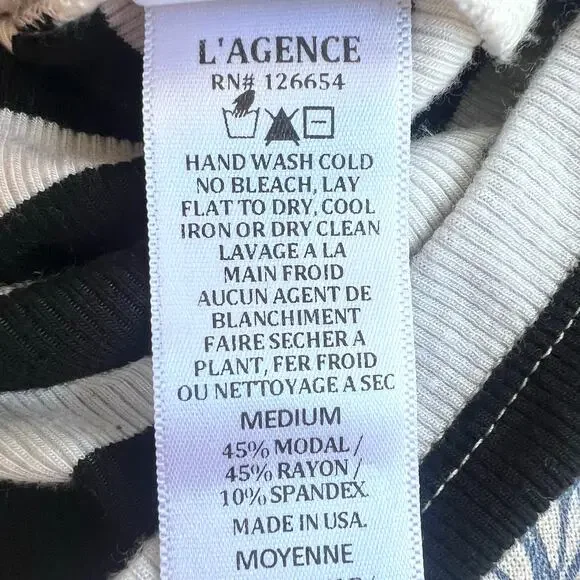 L’AGENCE Ivanna Black White Stripe Rib Knit Midi Dress Medium Euro Summer - Picture 9 of 9